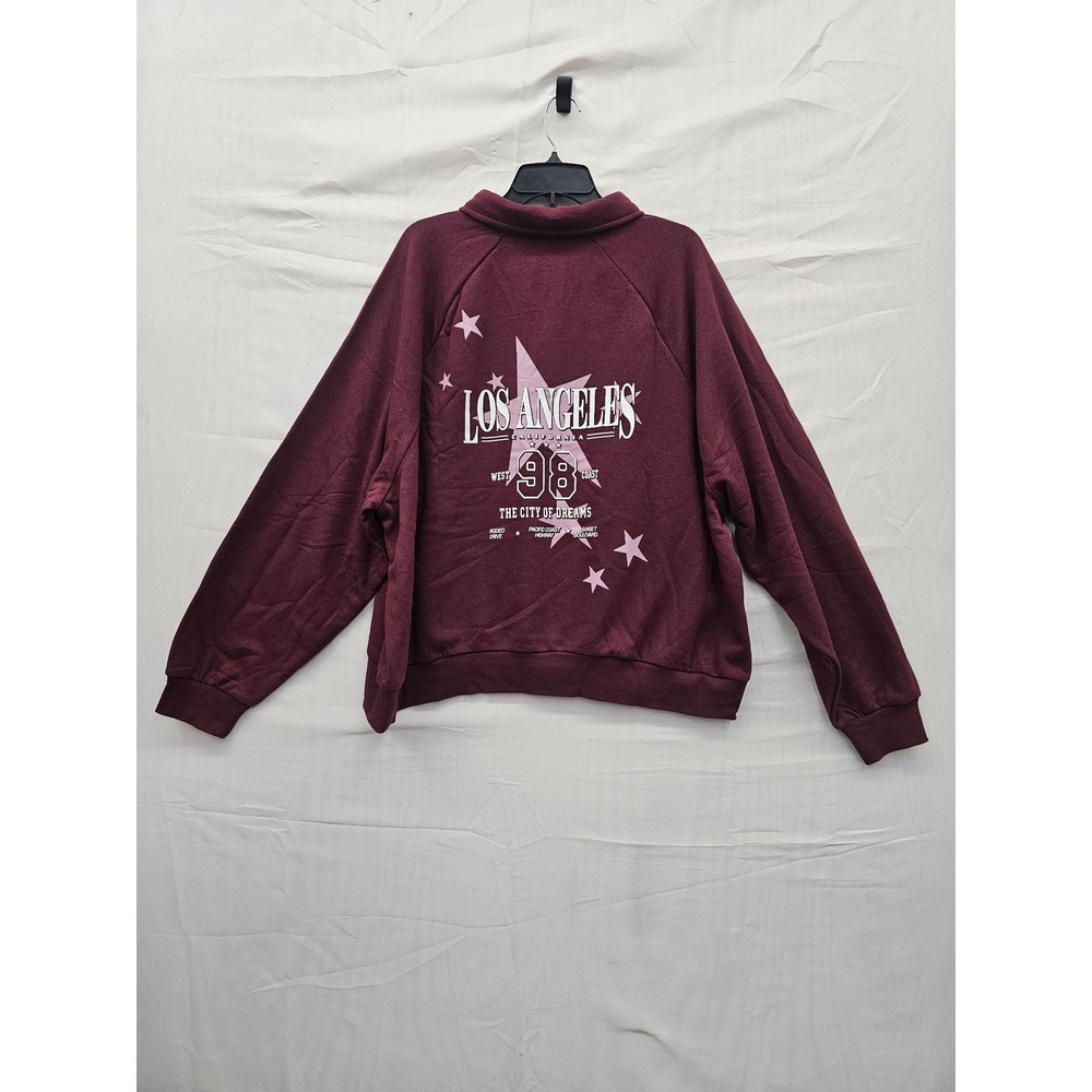 Zoe + Liv Womens XXL Los Angeles Star Graphic Polo Sweatshirt Tawny Port
